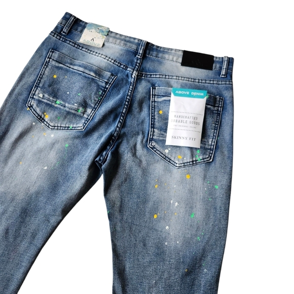 Men’s Paint Splatter Super Stretch Skinny Jeans 34x30 - Picture 8 of 12